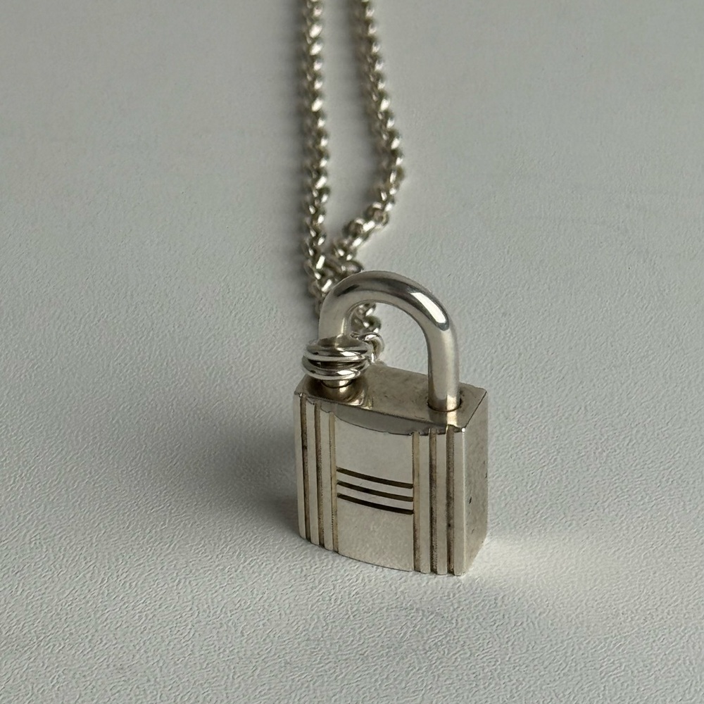 SOLD Hermes Silver Padlock Pendant Necklace